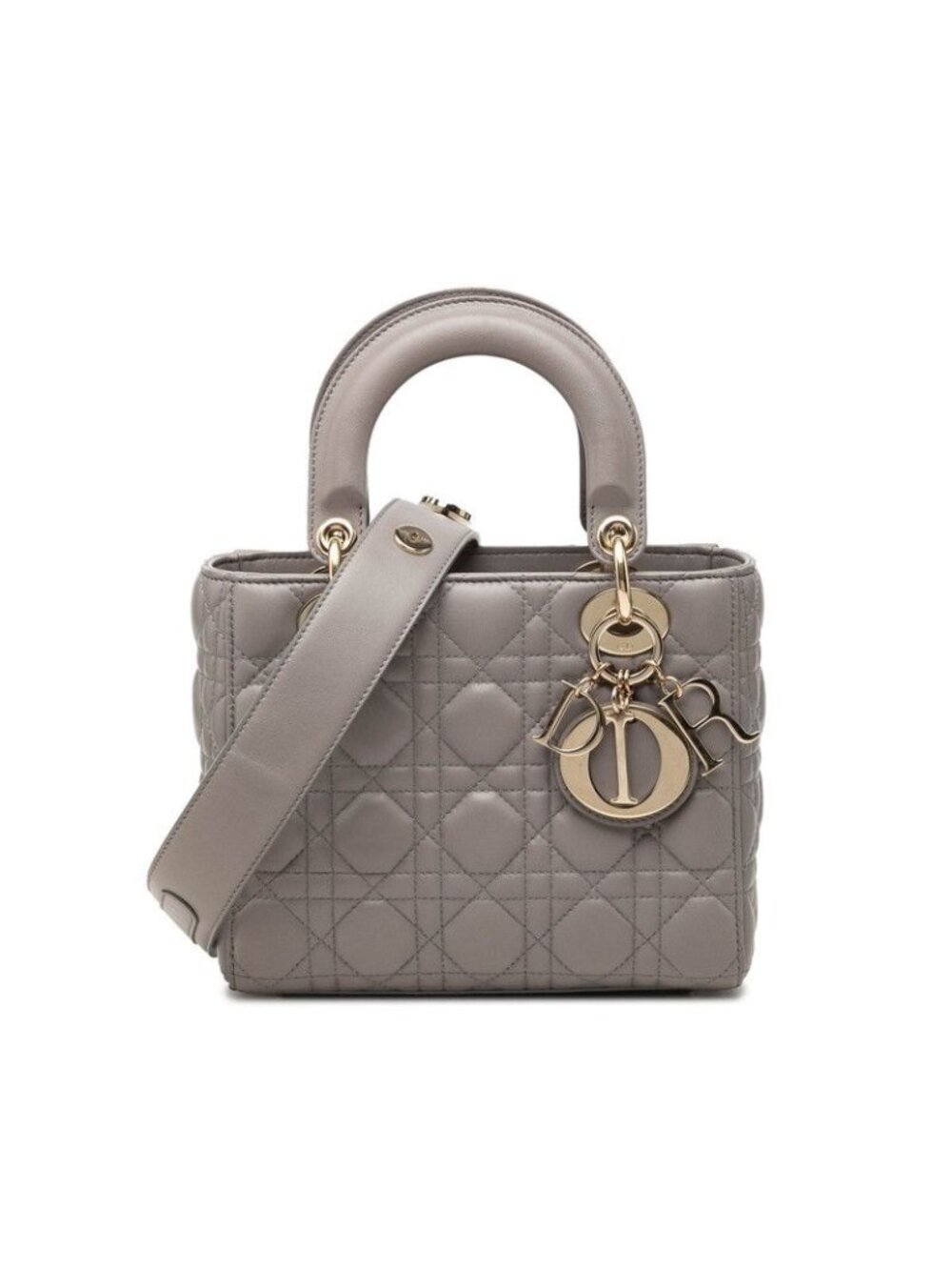 Dior Cannage Lady Dior Small 2-Way Shoulder Bag Gray Lambskin